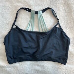Livi Active Grey and Baby Blue Wireless Strappy Back Sports Bra, size 20